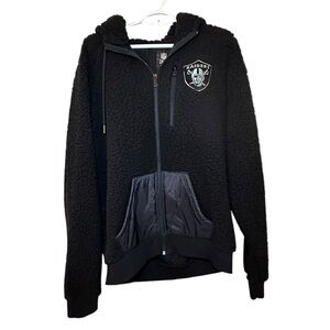 NFL Raiders Medium Full Zip Hooded Black Sherpa Jacket
